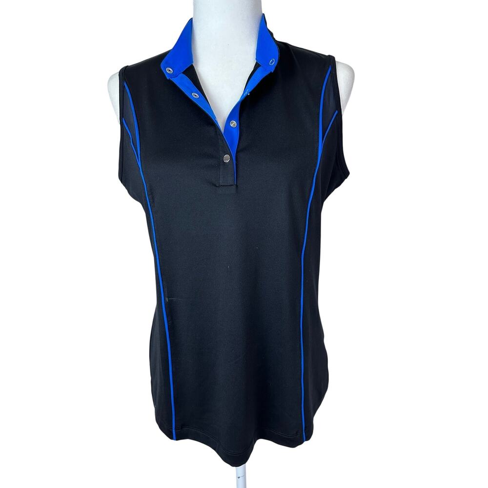 Tail Activewear Women's Golf Shirt Sleeveless Polo Top Black Blue Size M
